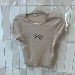 Reformation Tan Blouse with Card Design